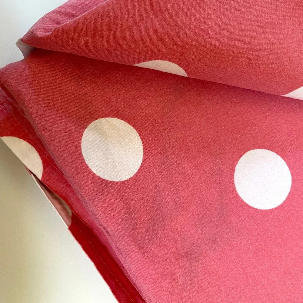 Garnet Hill King Flat Sheet Red White Polka Dot Cotton Bold Colorful Maximalist